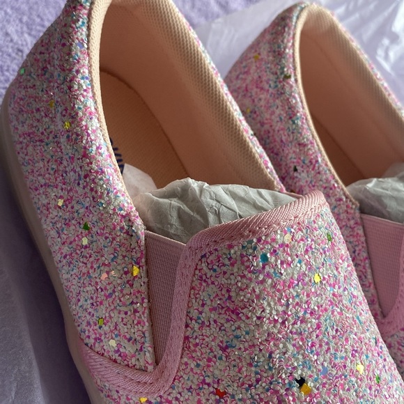 Sparkly Pink Canvas Kids Slip-On Shoes with Light-Up Soles Girls 5 - Picture 9 of 12